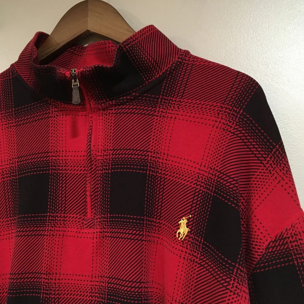 Polo Ralph Lauren Quarter Zip Buffalo Plaid Shirt Men 3XB Red Estate Rib Pony